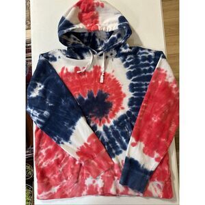 Old Navy Women's Blue Red White Cropped Tie-Dye Hooded Sweatshirt Size Large
